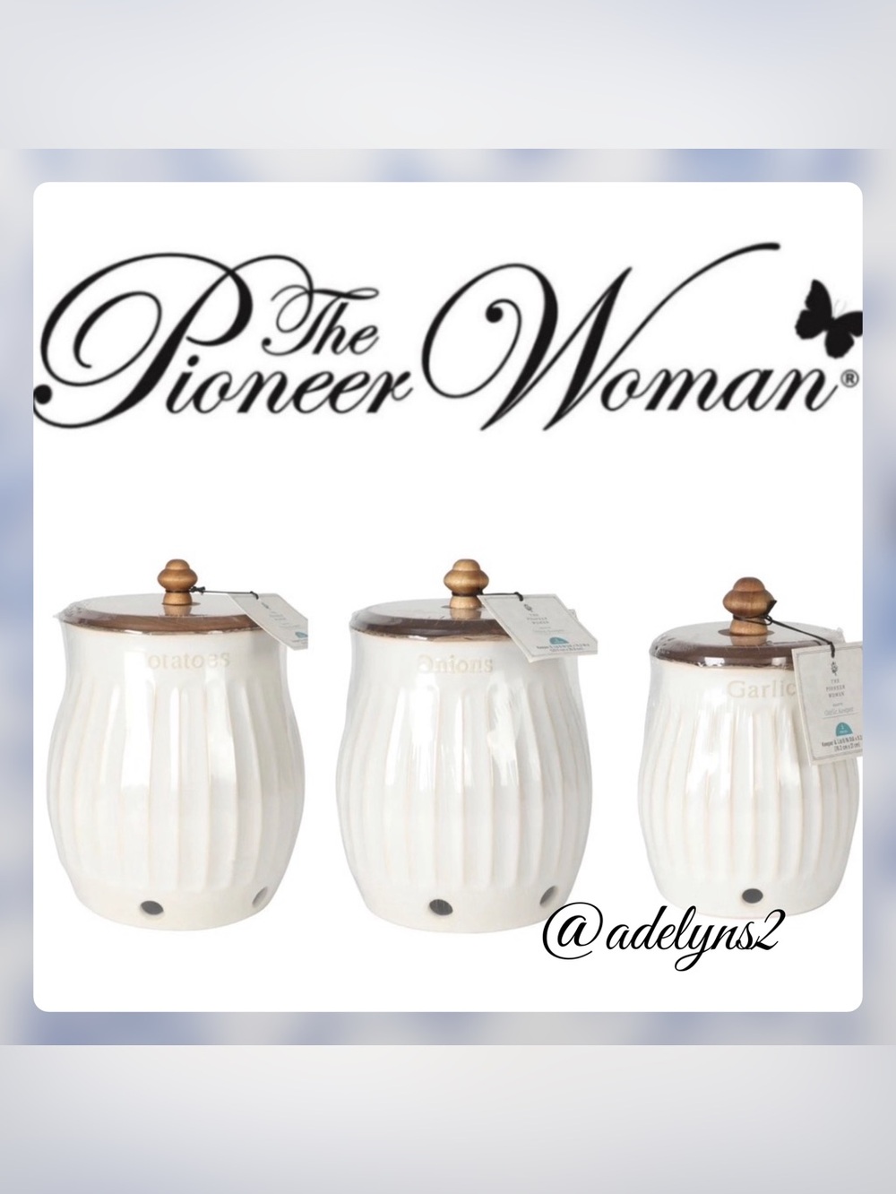 2026 🌺 New Pioneer Woman Vegetable Keepers Storage Kitchen Canisters Wood Lids